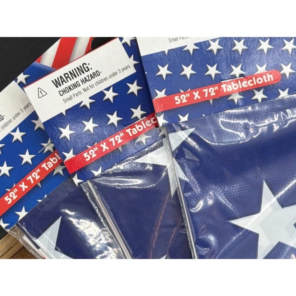 Vtg American Flag Tablecloth 3pk Patriotic 4th of July 52x72 NOS 250th‎ Party